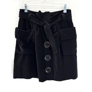 ANTHROPOLOGIE | ELEVENSES Black Velvet Oversized Pocketed Mini Skirt Size 8